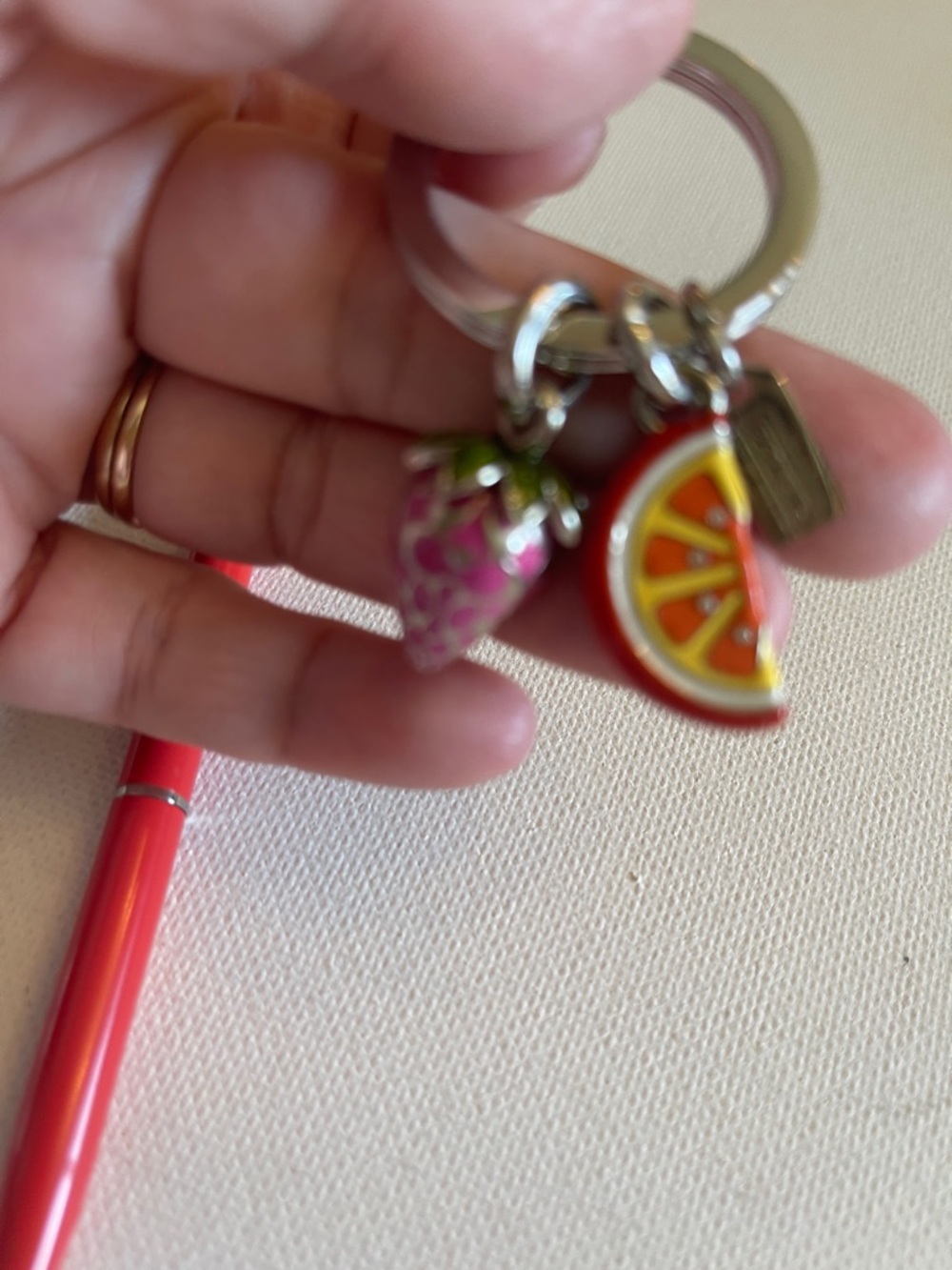 Coach Fruit Charm Keychain with Strawberry & Orange Slice Charms and Coach Pen - Picture 4 of 9